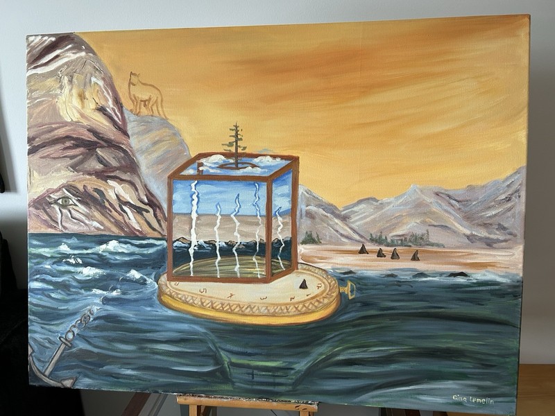 Original Art Surrealism Symbolism XL Gallery Canvas Oil Painting Gina Lemelin