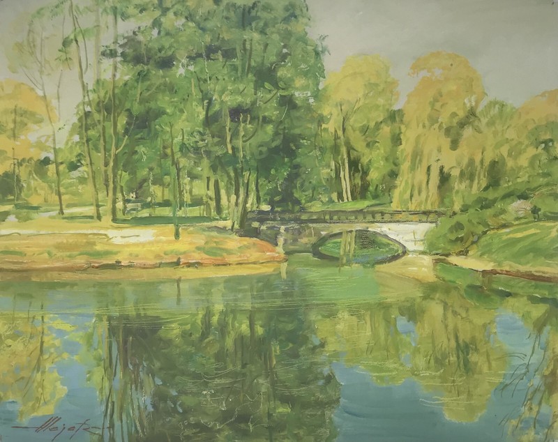 Oil painting In the park Ukrainian decor original art
