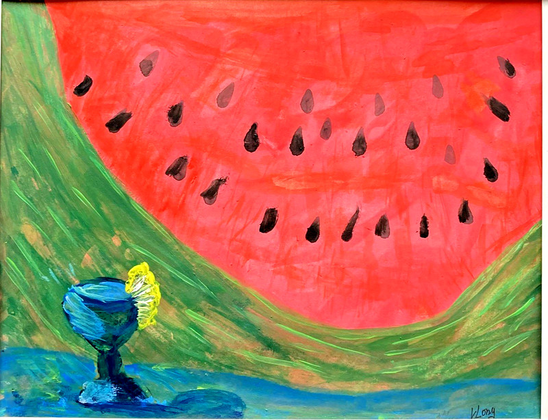 Original Art Watermelon Slice of Summer 11 X 14 Abstract Loose by Artist VLong