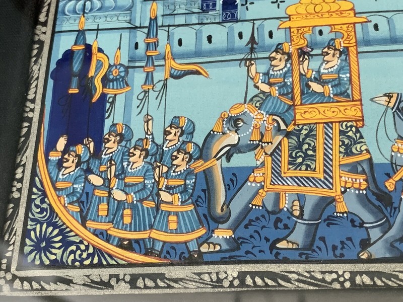 Indian Painting Of Maharaja Royal Army Procession Art On Silk Cloth Framed gallery