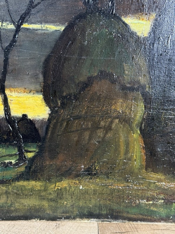 1935 Original Urbain Gerlo Oil On Canvas Belgian Winter Haystacks Signed gallery