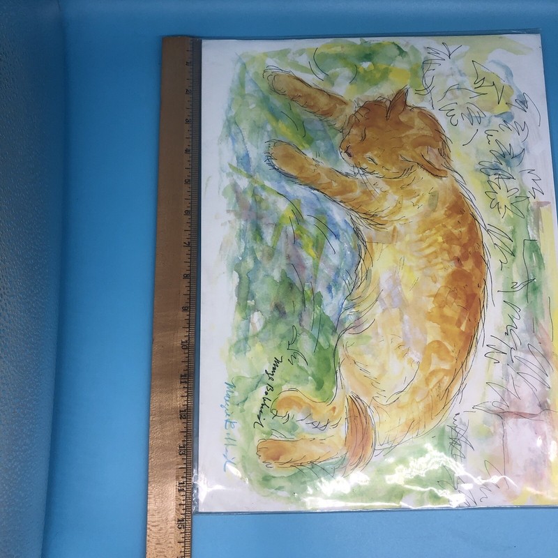 Original Watercolor & Pen Print orange ginger Cat SIGNED Marge Bobbinski gallery