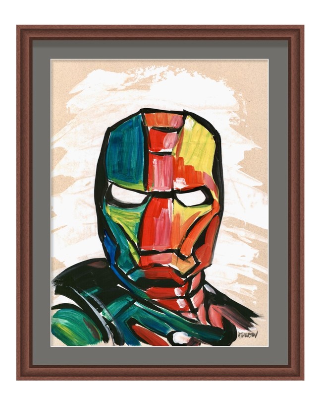 Atherton 9×12 Original Pop Art Comic multicolor Painting «Ironman 3» hand signed