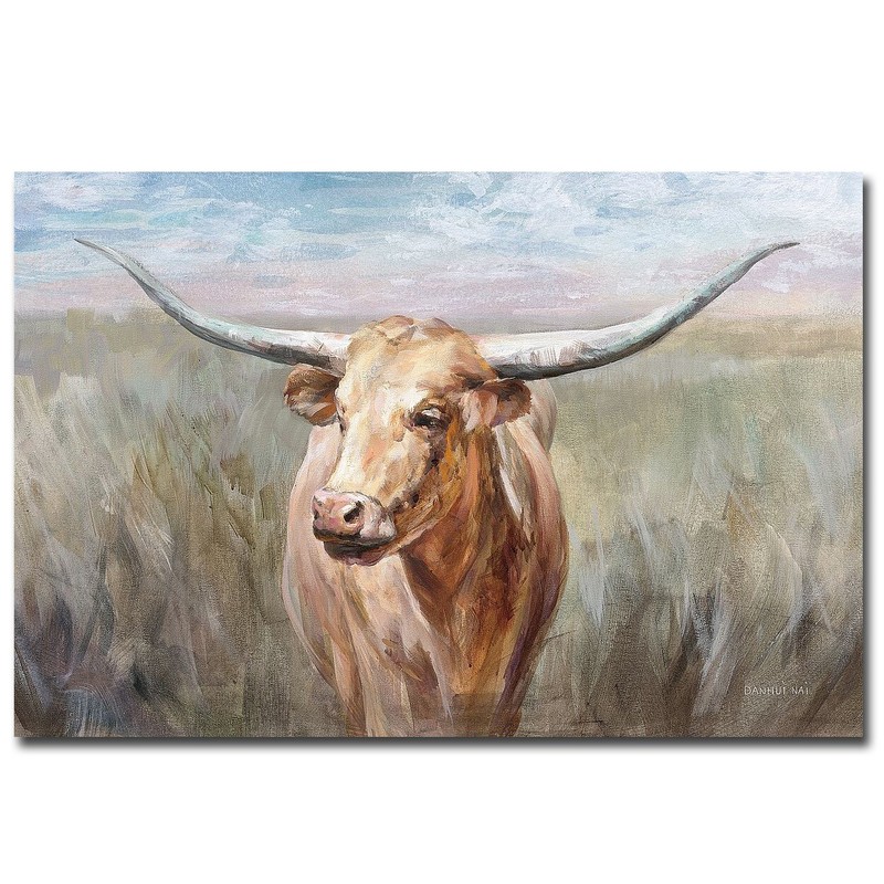 Big Sky Longhorn Sunset Gallery-Wrapped Canvas Giclee Wall Art (12 in x 18 in)