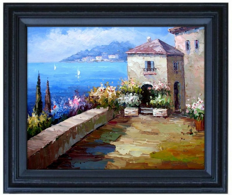 Framed Mediterranean Seaside Villas 17 Quality Hand Painted Oil Painting 16x20in