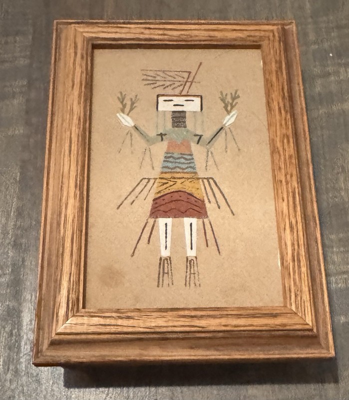 Vintage LESTER JOHNSON Sand Samdpainting CHANT GOD Wood Box Navajo Signed