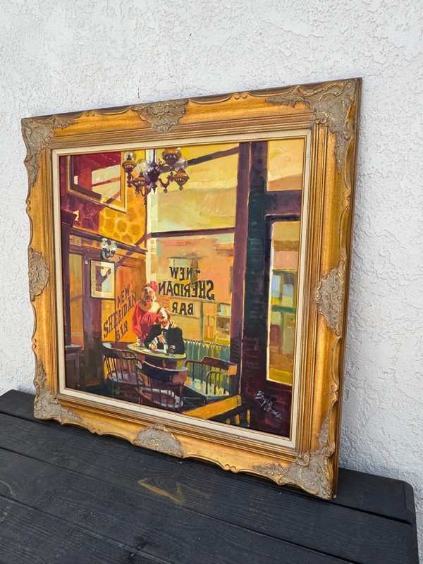 Neil Boyle Card Game in Bar Painting Listed Artist Wow Must C