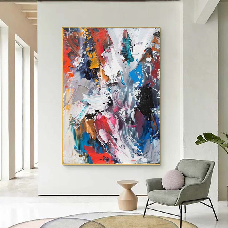 Gray Red Doodle Hand Painted on Canvas Abstract Wall Art Textured Home Decor gallery