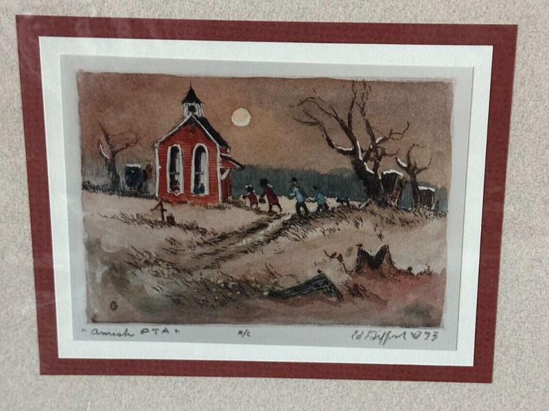 Vtg 1991 Original PRINT Signed OH Artist Ed Gifford Matted Amish PTA