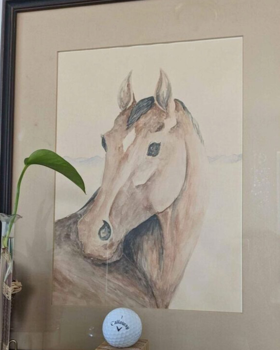 Vintage Watercolor Painting Brown Horse Portrait Framed 1978