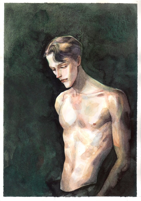 Original Watercolor Painting Man Figure Wall Art Man Torso Painting