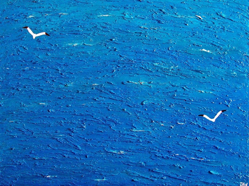 Abstract painting textured Minimalist Seascape original «SOARING»,18x24x1″