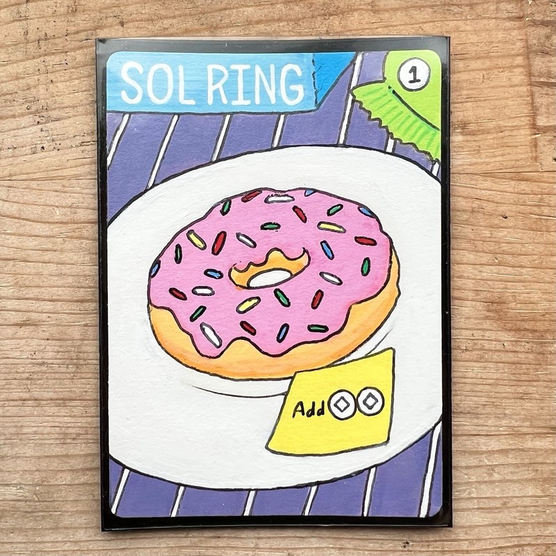 «Donut Plate» Hand Painted MTG Sol Ring Proxy Mixed Media ACEO Art Card