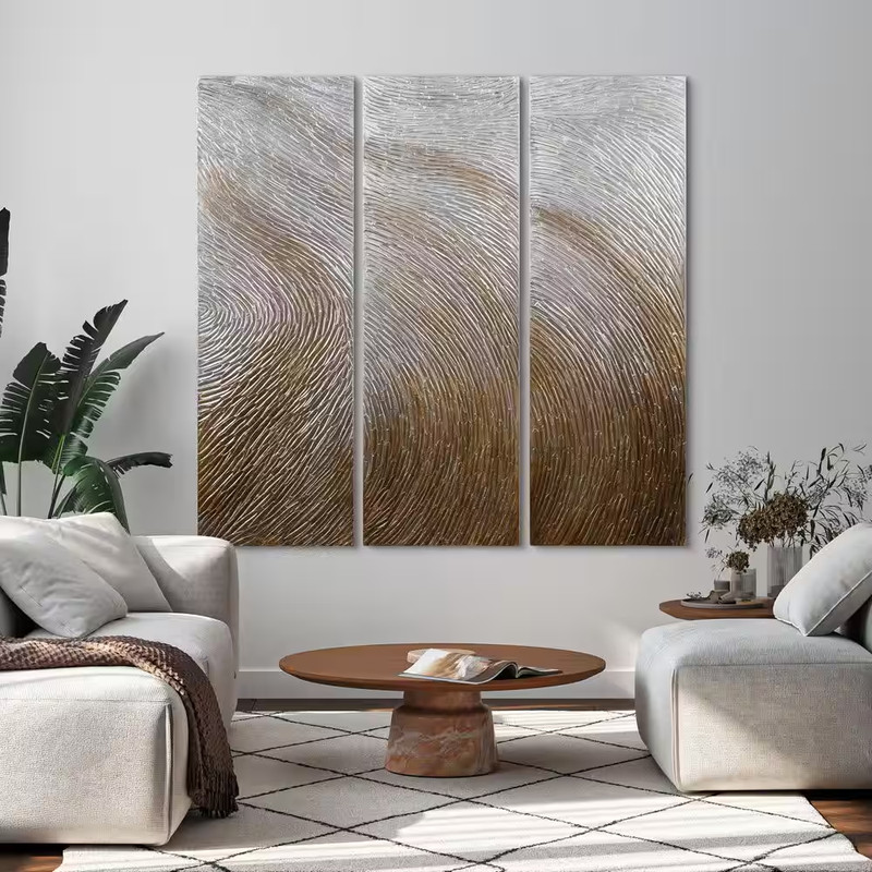 60 In. X 20 In. «Gold Waves» – Set of 3 Textured Metallic Hand Painted by Martin