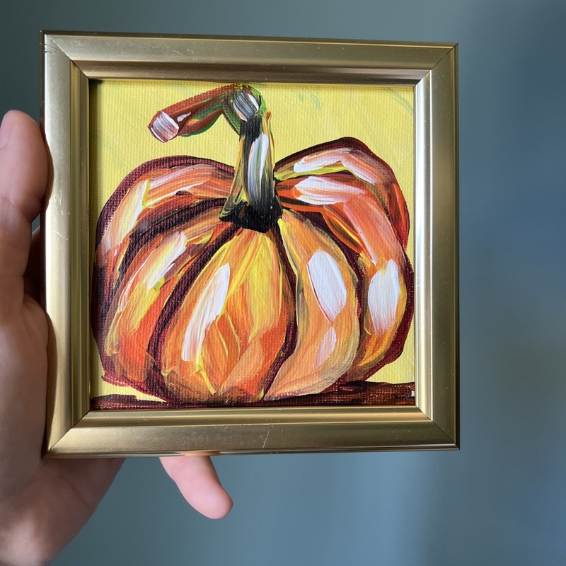 Fall,pumpkin ,original,miniature Painting,small,mini,framed