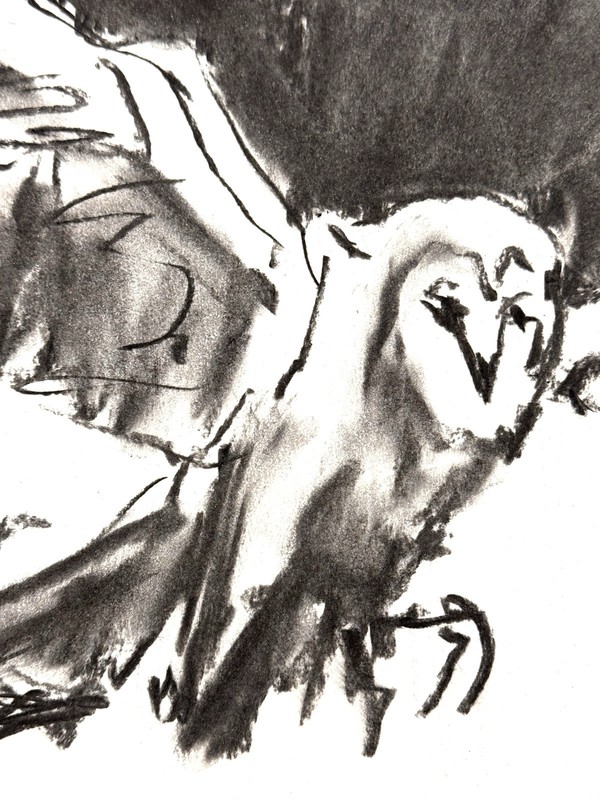 Original Abstract Expressionism 9X12 Flying Owl Charcoal Handmade Signed 11 gallery