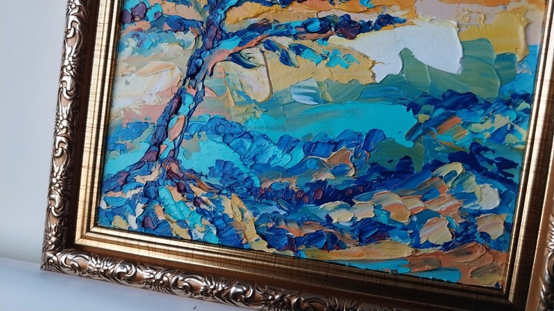 Framed Abstract Tree Landscape Lonely Tree Art 6x6 Impasto Oil Painting Original gallery