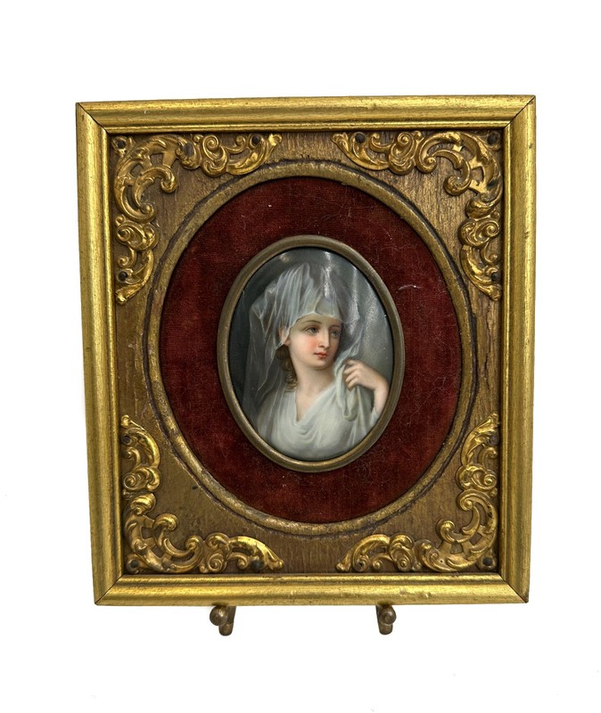 Continental Hand Painted Mini Portrait Vestal Virgin after Angelica Kauffman