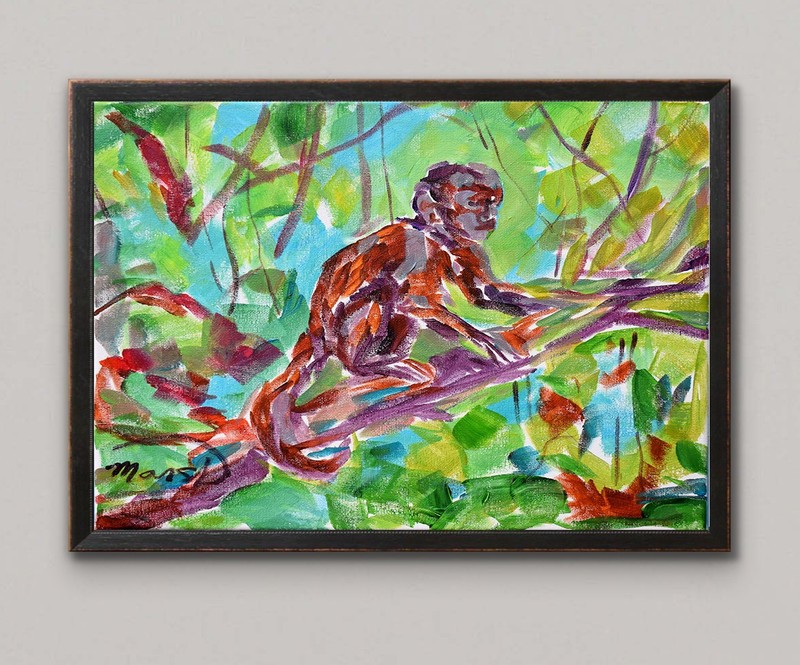 Original 11×14 Impressionism Monkey Abstract Acrylic Canvas Signed Decor