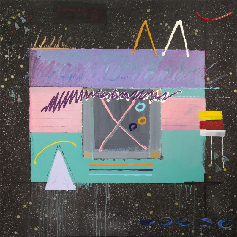 Karen Egren – Untitled 1983 Signed Acrylic on Canvas Memphis Postmodern Painting