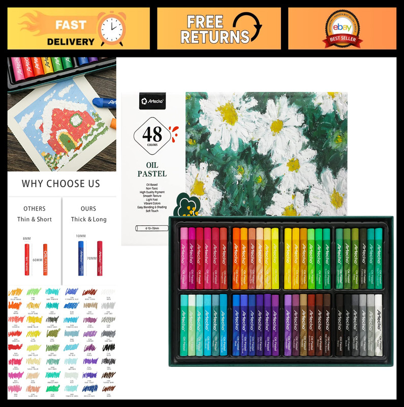 48 Color Oil Pastel Set – Soft Art Pastels for Painting, Drawing & Blending