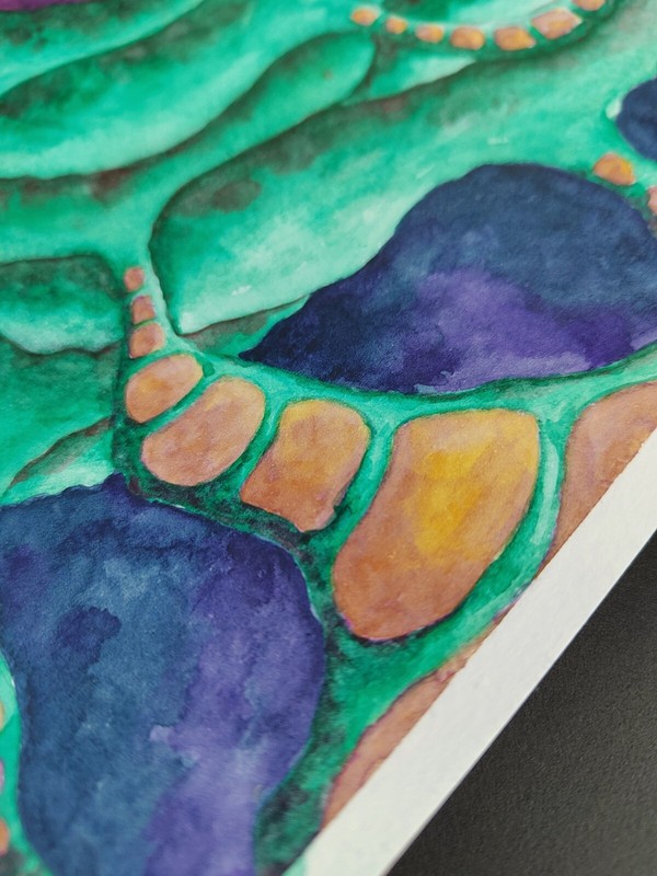 Original Abstract Cosmic Watercolor – Purple Core, Green Energy, 9.8x9.8 in gallery