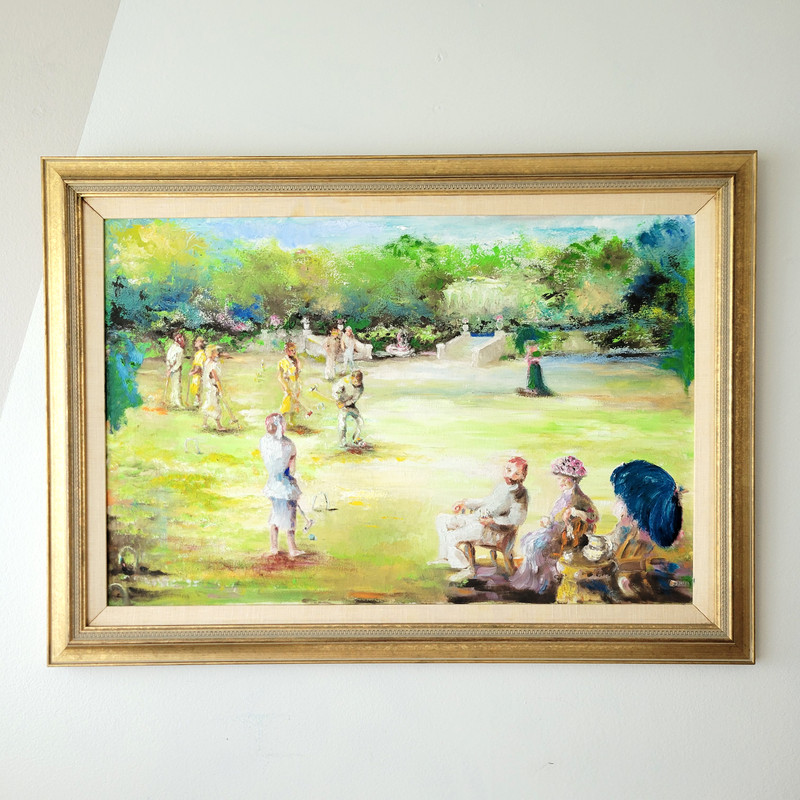 Croquet Party Impressionist Painting Edwardian Era Family Acrylic on Canvas 1995