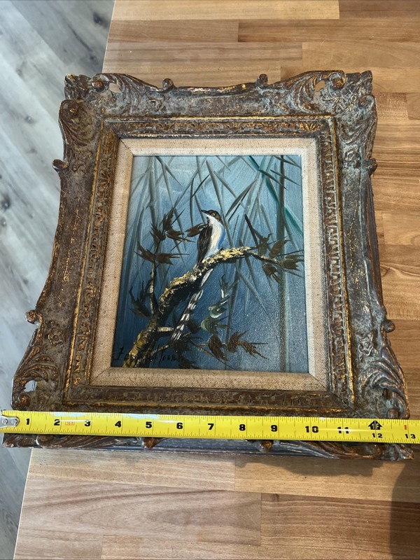 Vtg Bird Oil Painting 15×13″, Framed ( Unknown Artist)