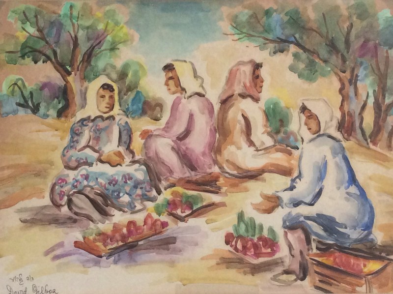 David Gilboa ( 1901-1975) , Watercolor on Paper, Market Day , signed