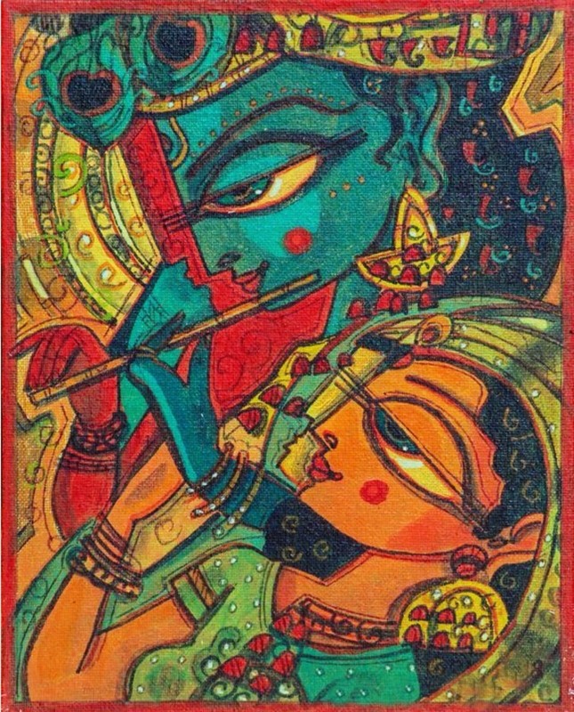 Radha Krishna | Handmade Painting | Cotton Canvas | Acrylic Color