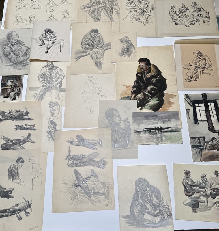 MAURICE SILBER PAINTING NEW YORK WW2 HERO REGIONALIST DRAWING LOT MILITARY ART
