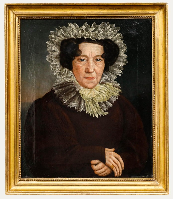 German School Framed 1835 Oil – Portrait of Margaretha Brenning