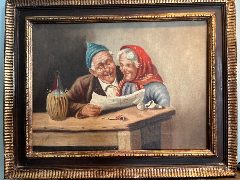 Pair of Antique Painting Oil On Canvas By Bianca Giappa , Naples Italy