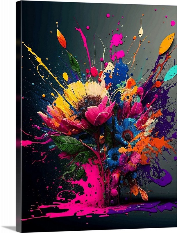 Watercolor Splash Art Flowers JUMBO Canvas Wrap Prints to 38×50 wild animals