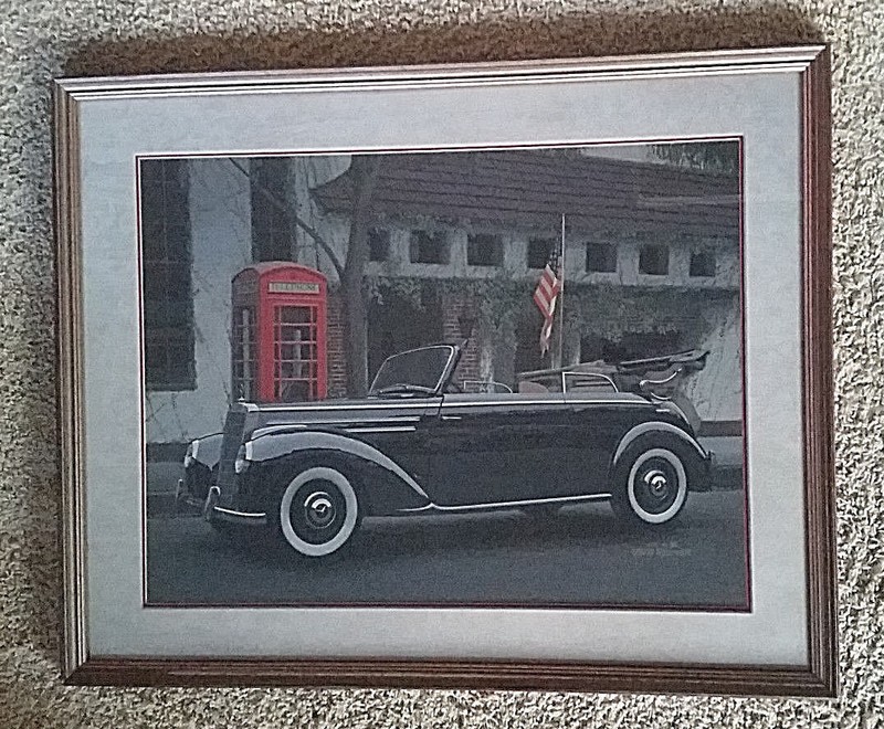 BOB RECTOR ORIGINAL ACRYLIC ON CANVAS RETRO MERCEDES CLASSIC CAR VTG PAINTING