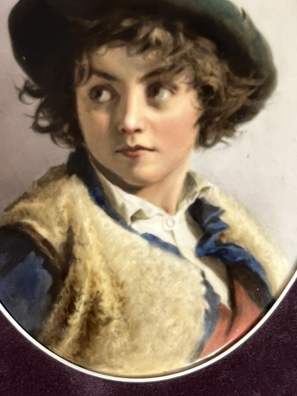 FRANZ TILL DRESDEN ANTIQUE HAND PAINTED PORCELAIN PLAQUE OF BOY 7 1/4IN. gallery