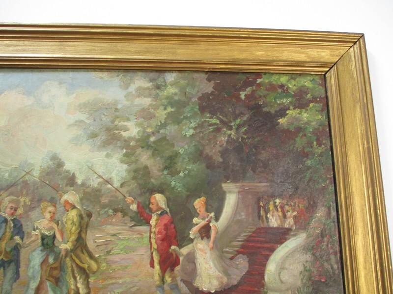 ANTIQUE OIL PAINTING IMPRESSIONIST FIGURAL LANDSCAPE SIGNED KOOPS SOCIAL SCENE gallery