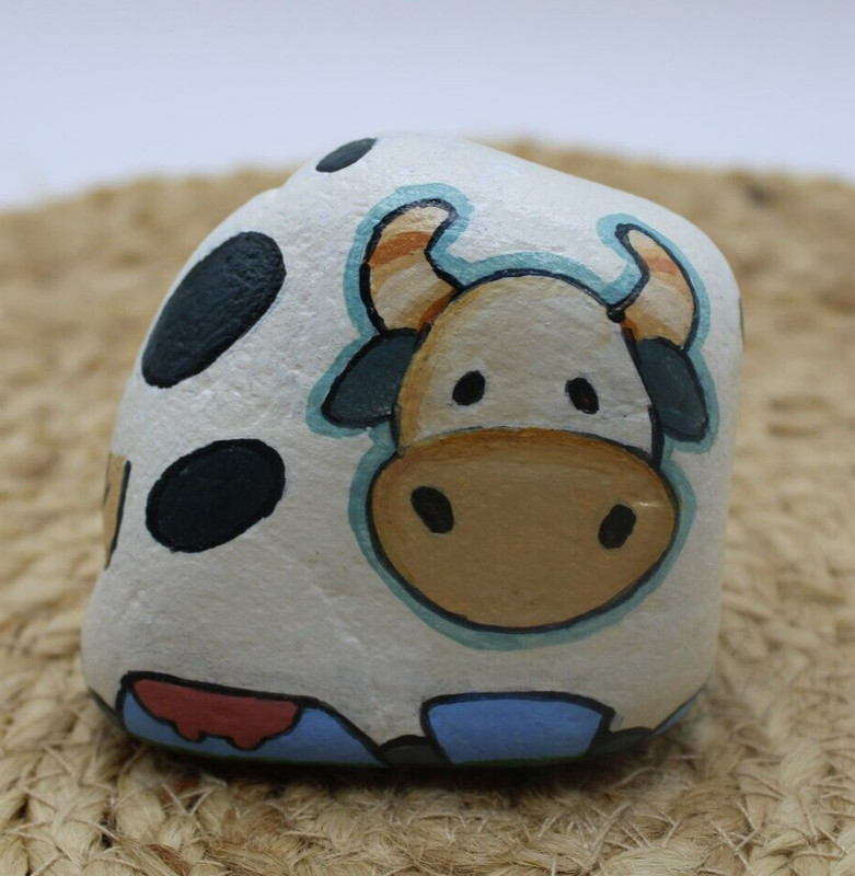 Hand Painted Rock ~Cute County Cow~ Outdoor Art Garden Decor ~ By Rockn Palette