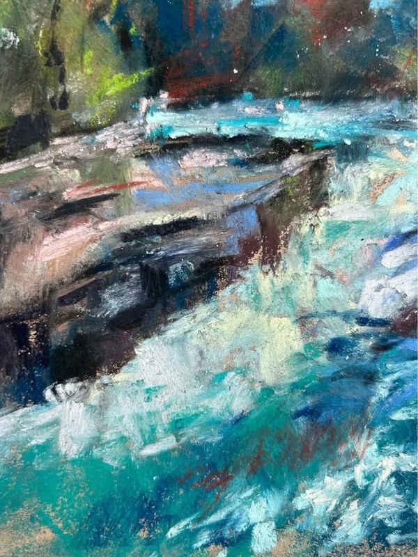 Waterfall Pastel Painting, Original Landscape Art, Handmade Wall Decor, Signed gallery