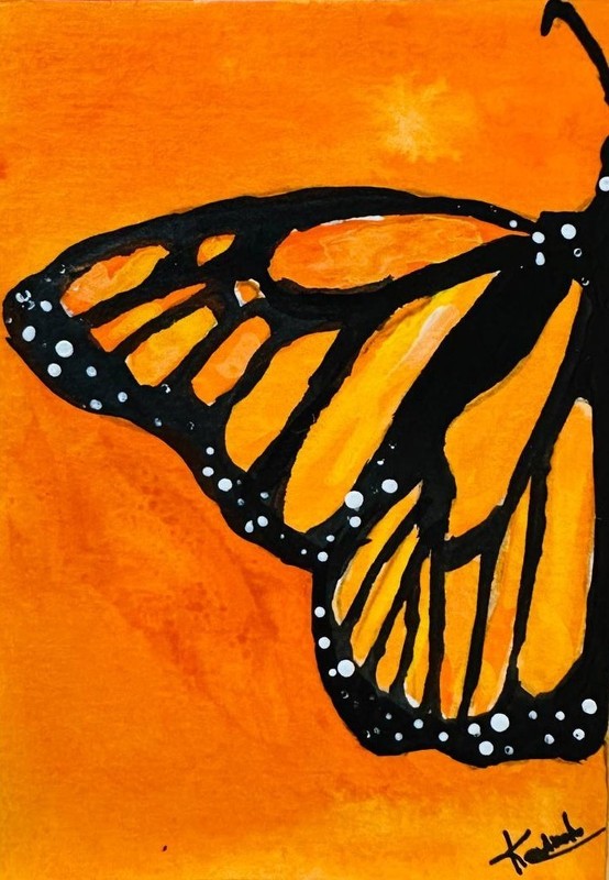 ACEO Orange Butterfly Fantasy Dreamy Original Acrylic Painting Art OOAK NEW