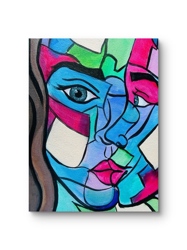 Abstract 2 Face Original Painting Acrylic Fine Art Cubism Modern Portrait 11×14
