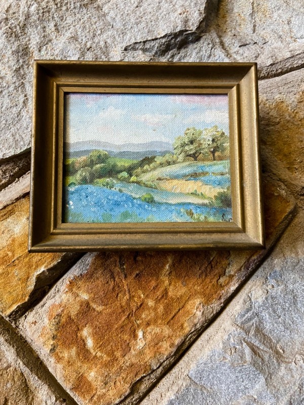 Vintage Small Texas Bluebonnet Landscape Hill Country Oil Painting