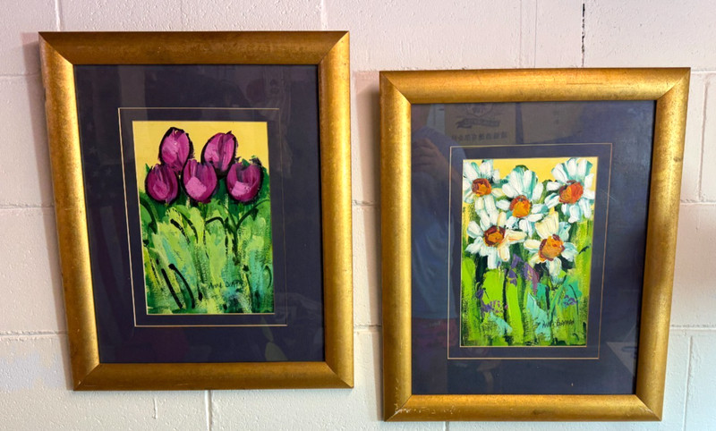 Anna Blatman Signed Original Floral Paintings Pair Framed 56x46cm Wall Decor