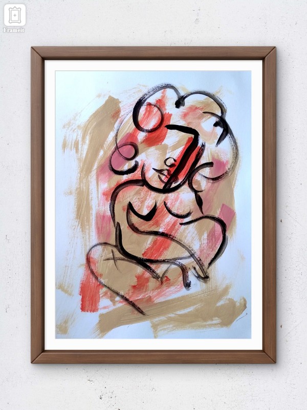 Original Acrylic 9×12 Abstract Woman Painting Beige Coral Signed Wall Art Paper