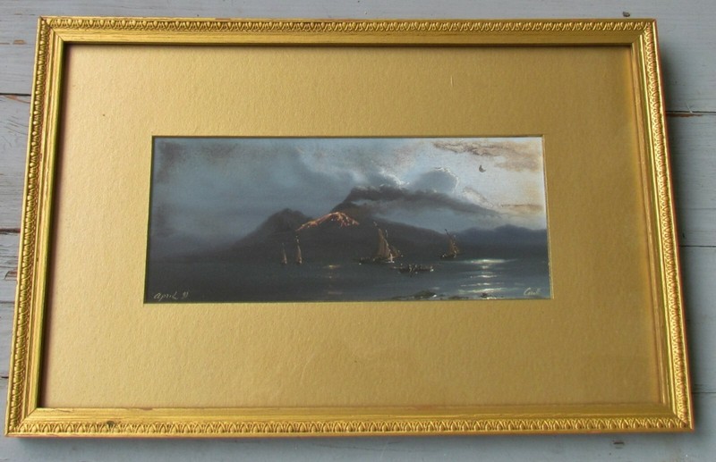 Antique gouache Augusto Corelli ~ Naples Nocturn LISTED signed dated 1899 NICE gallery