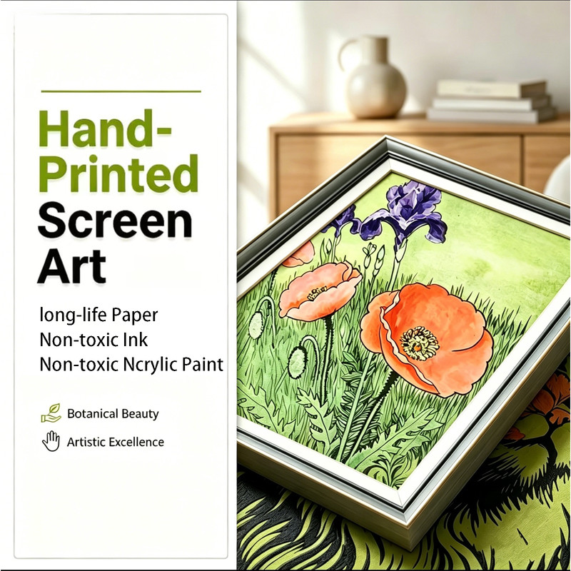 Original Still Life Floral Painting Poppy And Iris Wall Art Decor gallery