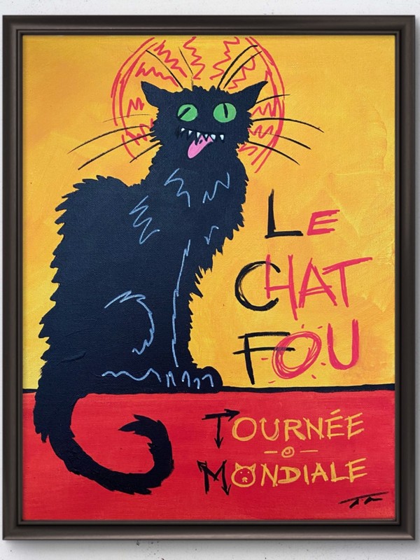 Black Cat Retro Poster Original Art 14×11 Canvas