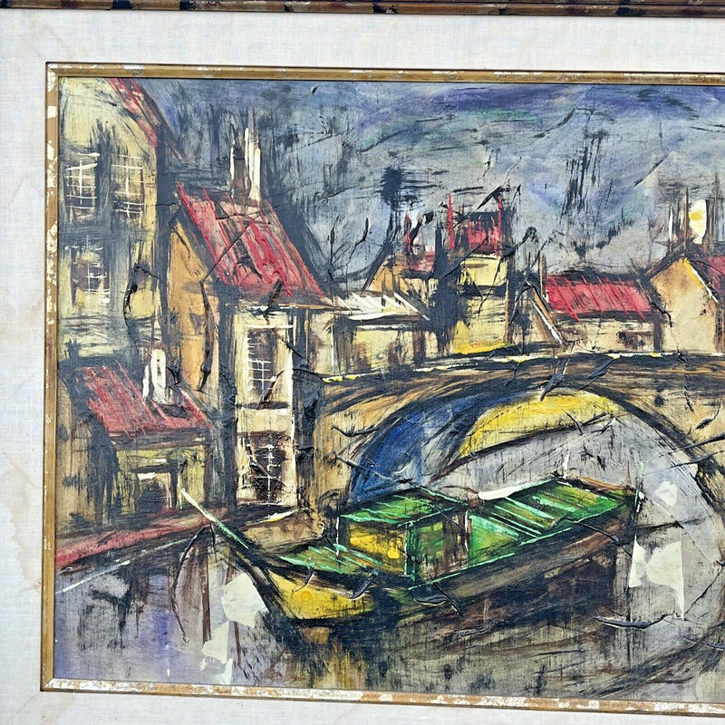 Jean Claude Mayodon (1938-1981) Impressionist Painting City River Bridge Scene gallery