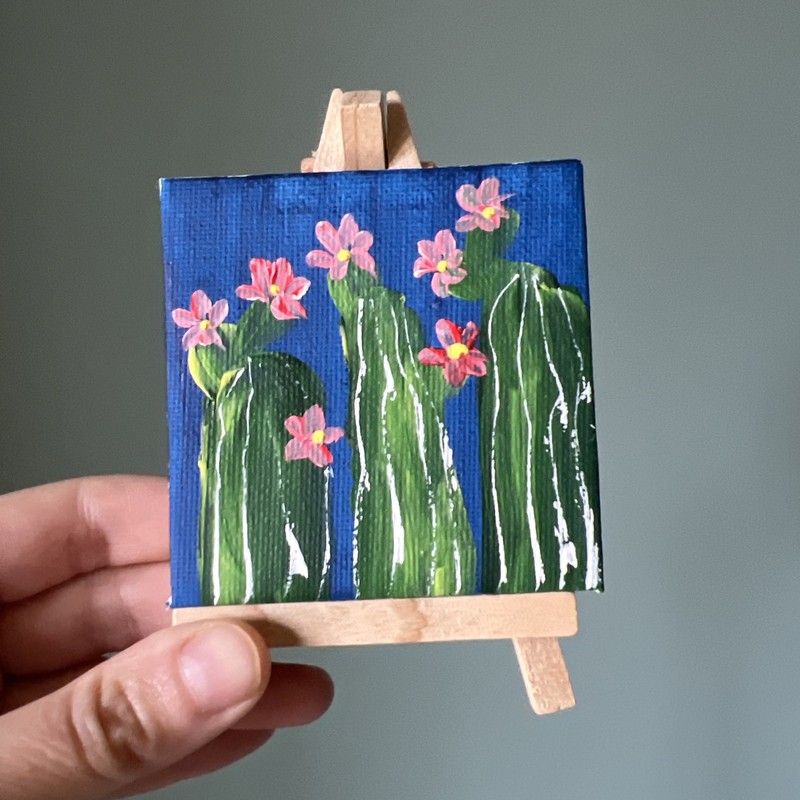 Cactus,flowers,original,miniature Painting,small,mini,