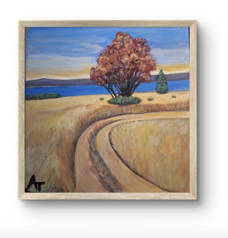 Original Landscape Path Acrylic 8×8 Wood Panel Painting Home Decor